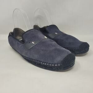 Fendi Shoes Men 7 Bug Espadrille Monster Eyes Navy Blue Suede Black Leather Flat